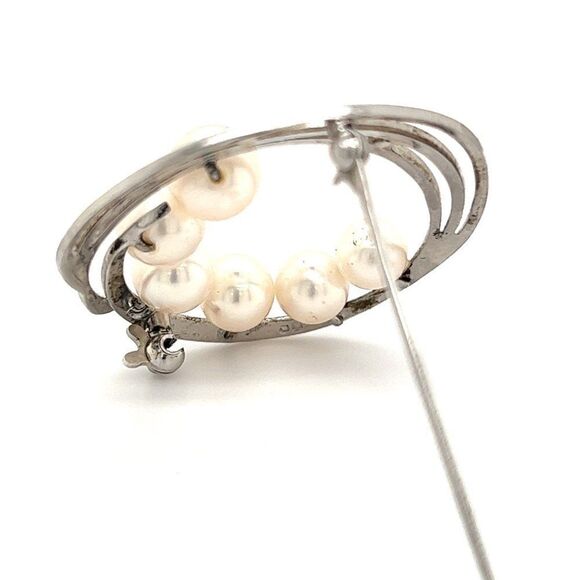 Mikimoto Estate Akoya Pearl Circle Brooch Sterling Silver 7.5 mm M264 - Picture 7 of 9